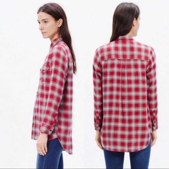 Madewell Red Ex-Boyfriend Fairfax Plaid Flannel Small - Picture 2 of 8